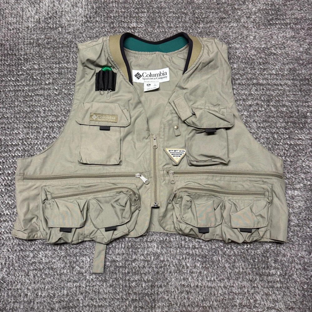 Columbia Mens Fly Fishing Vest XL Khaki Tan Multi Pocket Utility Outdoor